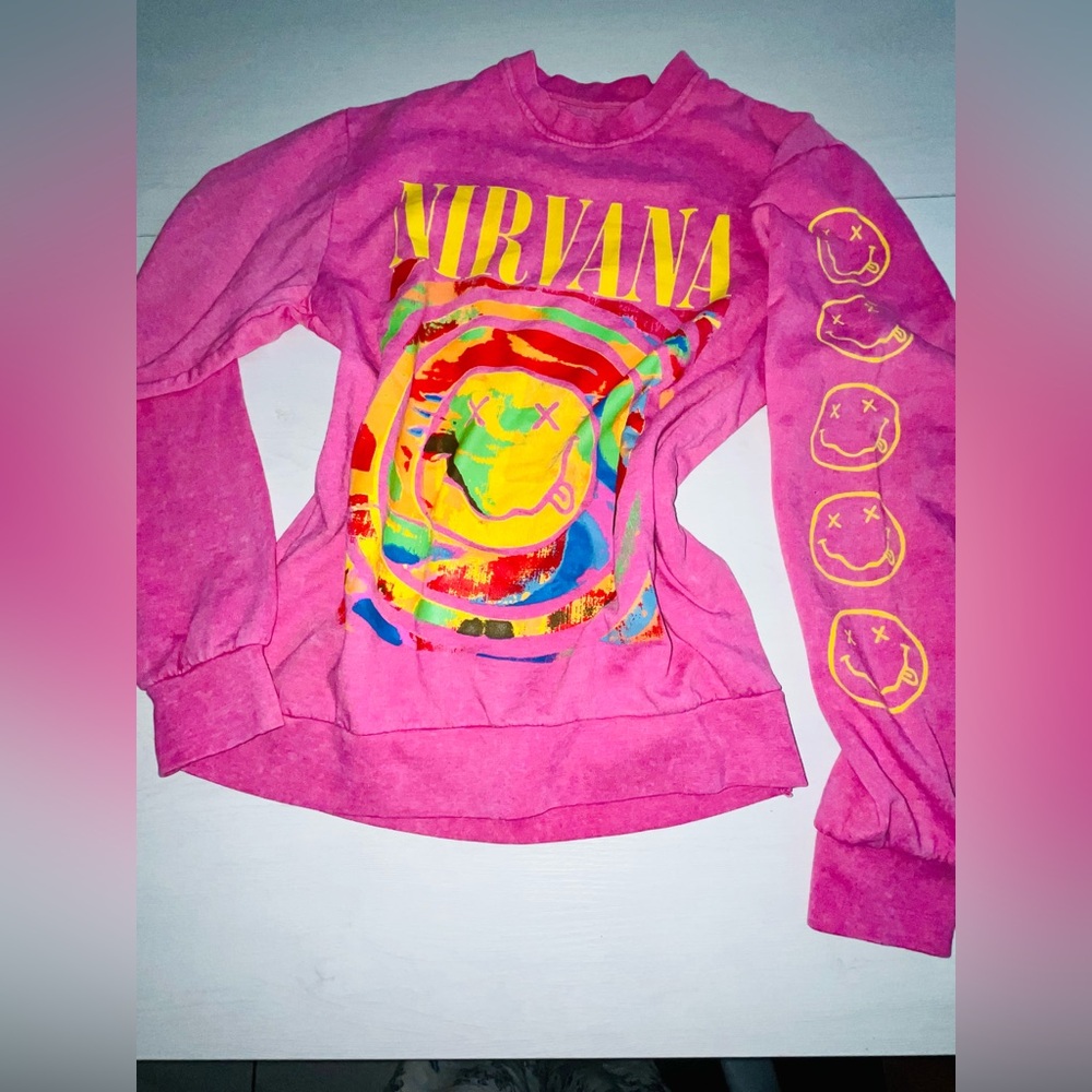 NIRVANA Pink and Yellow Graphic Hoodie